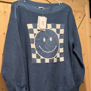 Lularoe Blue Sweater with Smiley Face Design-XL
